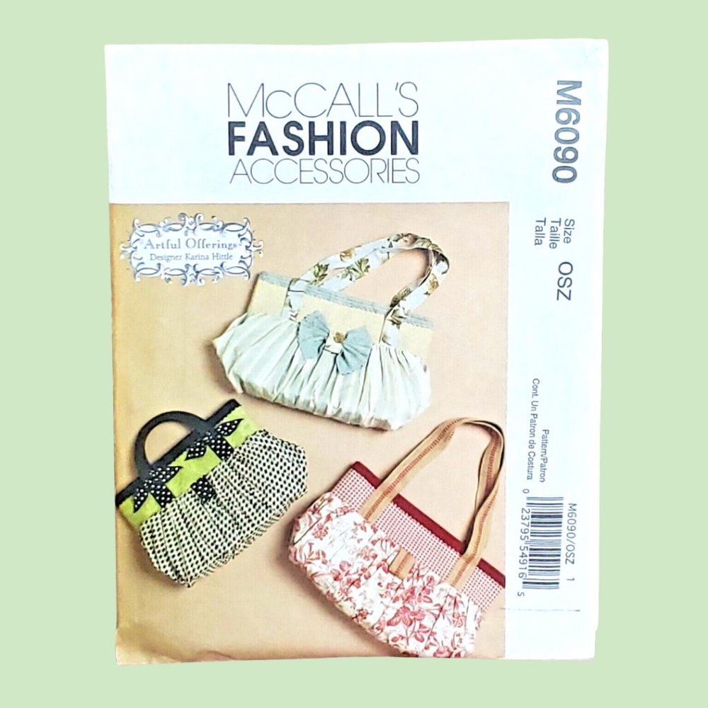 McCall's Fashion Accessories M6090 Handbag Purse Bag Patterns Three Sizes